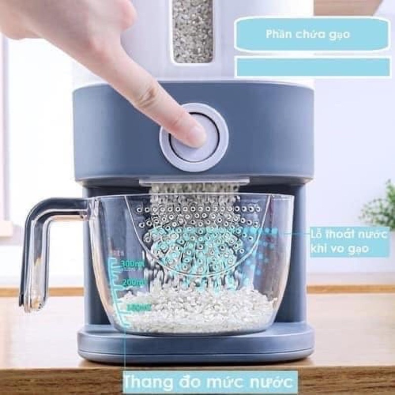 THÙNG ĐỰNG GẠO VÀ CÁC LOẠI HẠT 12KG KÈM CỐC VO GẠO KIỂU NHẬT TIỆN LỢI