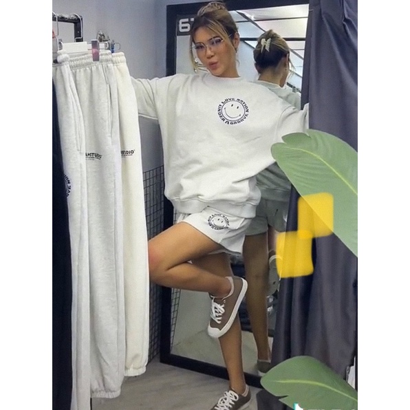 Smile set sweater/quần short/quần dài/