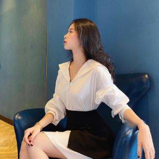SET SƠMI FORM DÀI + CHÂN VÁY LỆCH TÀ