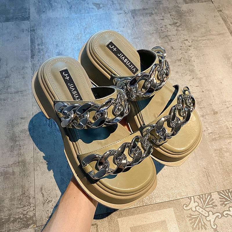 Dép Sandal Mùa Hè Đế Dày Chống Trượt Quai Kim Loại Thời Trang Cho Nữ