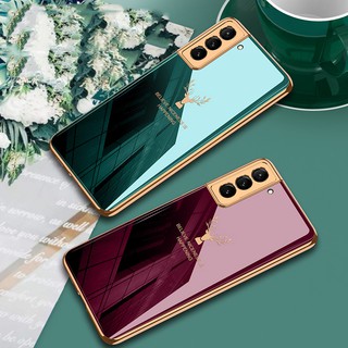 Ốp Lưng Cho Samsung Galaxy S24 Ultra S24 Plus Sang Trọng Sáng Tạo Bảo Vệ Ống Kính Màu Nguyên Chất Họa Tiết Hươu Kính Cứng Mạ Điện Ốp Lưng Điện Thoại Cov