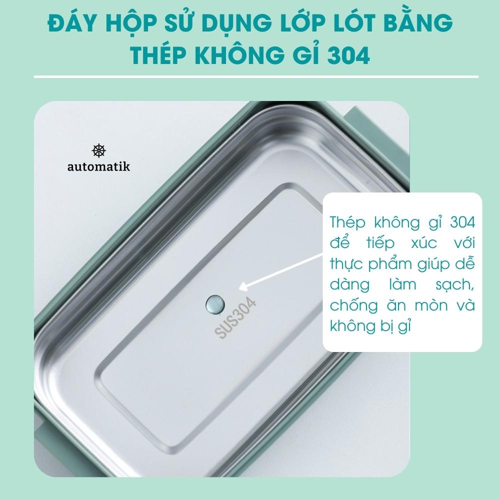 Hộp Đựng Cơm Giữ Nhiệt Văn Phòng, Cặp Lồng Đựng Đồ Ăn 2 Tầng Lõi Inox 304 - Automatik