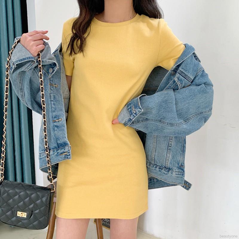 Đầm chữ A tay ngắn màu trơn thời trang mùa hè cho nữ | BigBuy360 - bigbuy360.vn