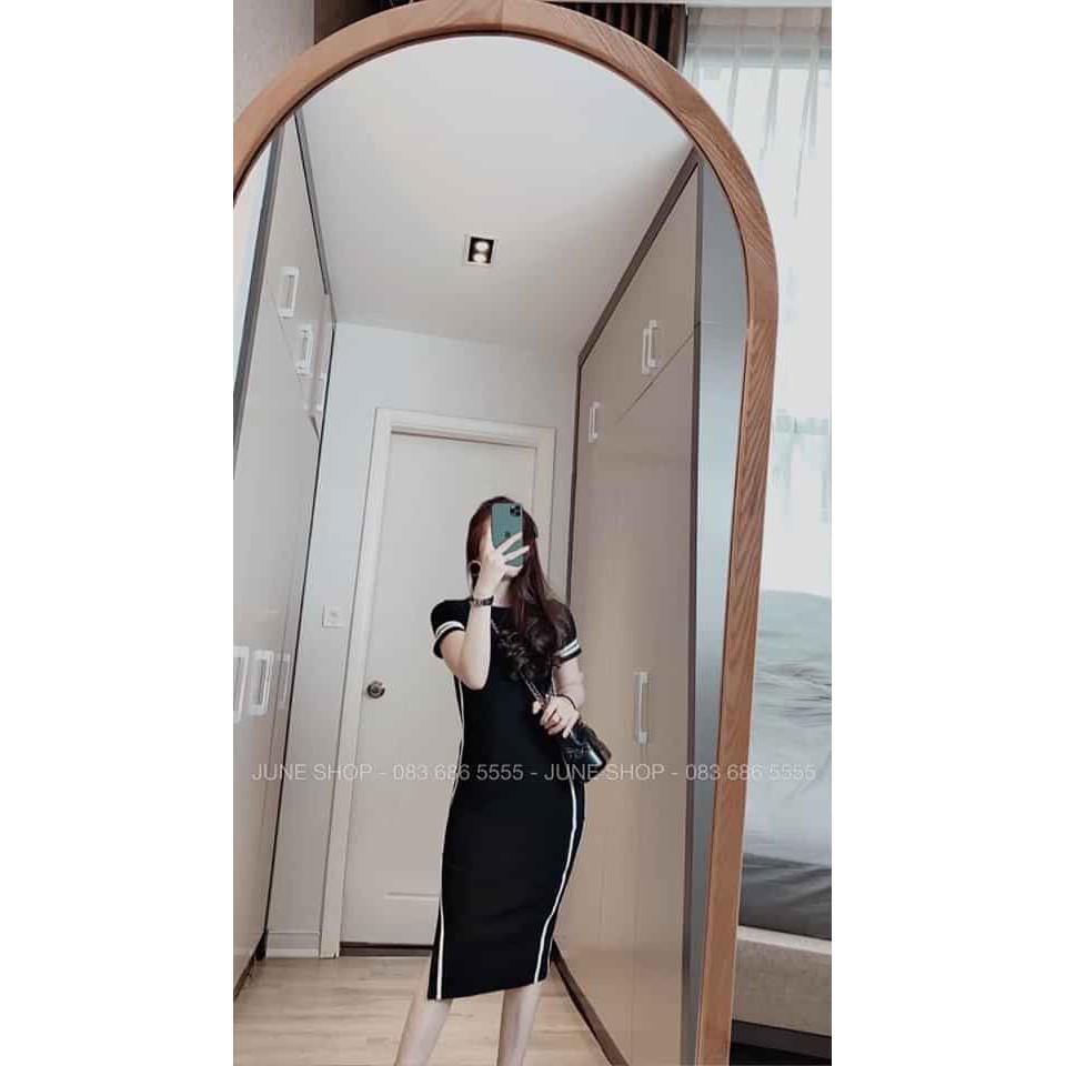 váy body cộc tay chạy sọc chất zip