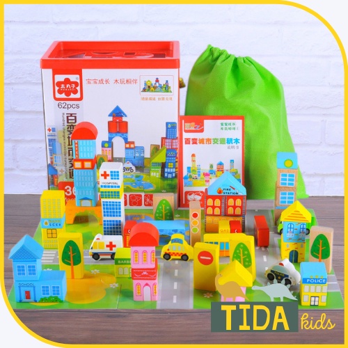 Đồ Chơi Gỗ TIDA KIDS SHOP, Đồ Chơi Gỗ Mô Hình Thành Phố Tương Lai 62 Chi Tiết Cho Bé Giá Tốt