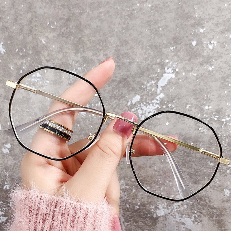 Kính Mát Gọng Kim Loại Tròng Đa Giác Chống Ánh Sáng Xanh 100-150 - 200-250 - 300-350 - 400