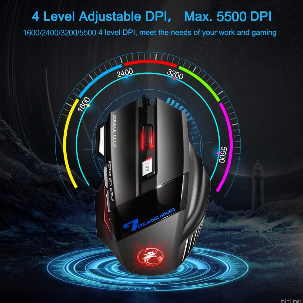 Chuột chơi game có dây IMice X7 Rgb bốn tốc độ, dùng cực êm có thể điều chỉnh cho PC và Laptop