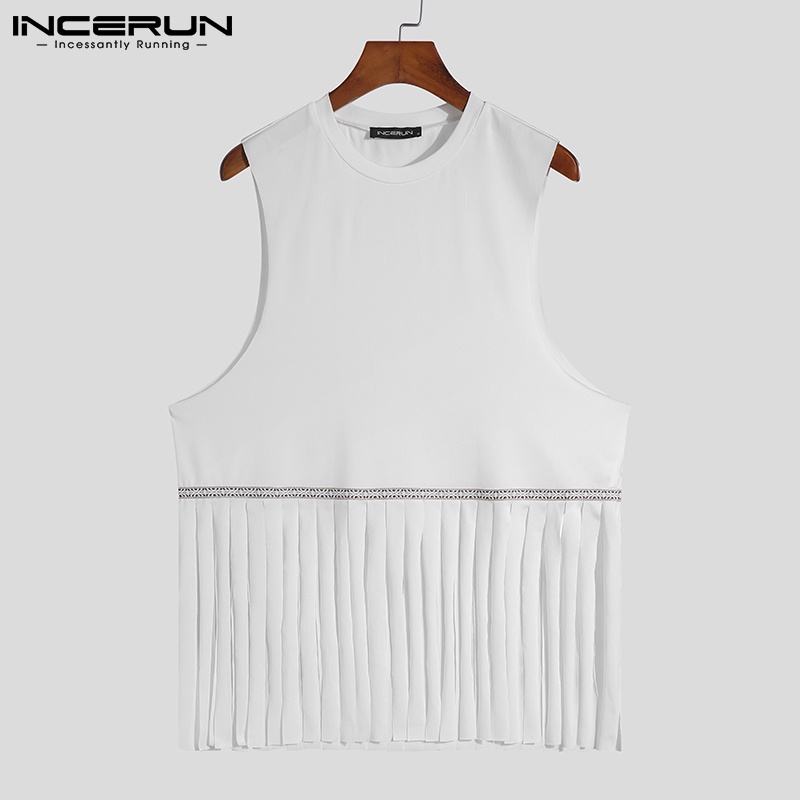 Áo thun ba lỗ INCERUN màu trắng thời trang cho nam