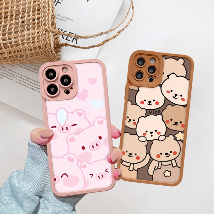 Ốp lưng iphone cạnh vuông lỗ camera gấu và heo 6/6splus/7/7plus/8/8plus/x/xr/xs/11/12/13/pro/max/plus/promax-Awifi U1-11