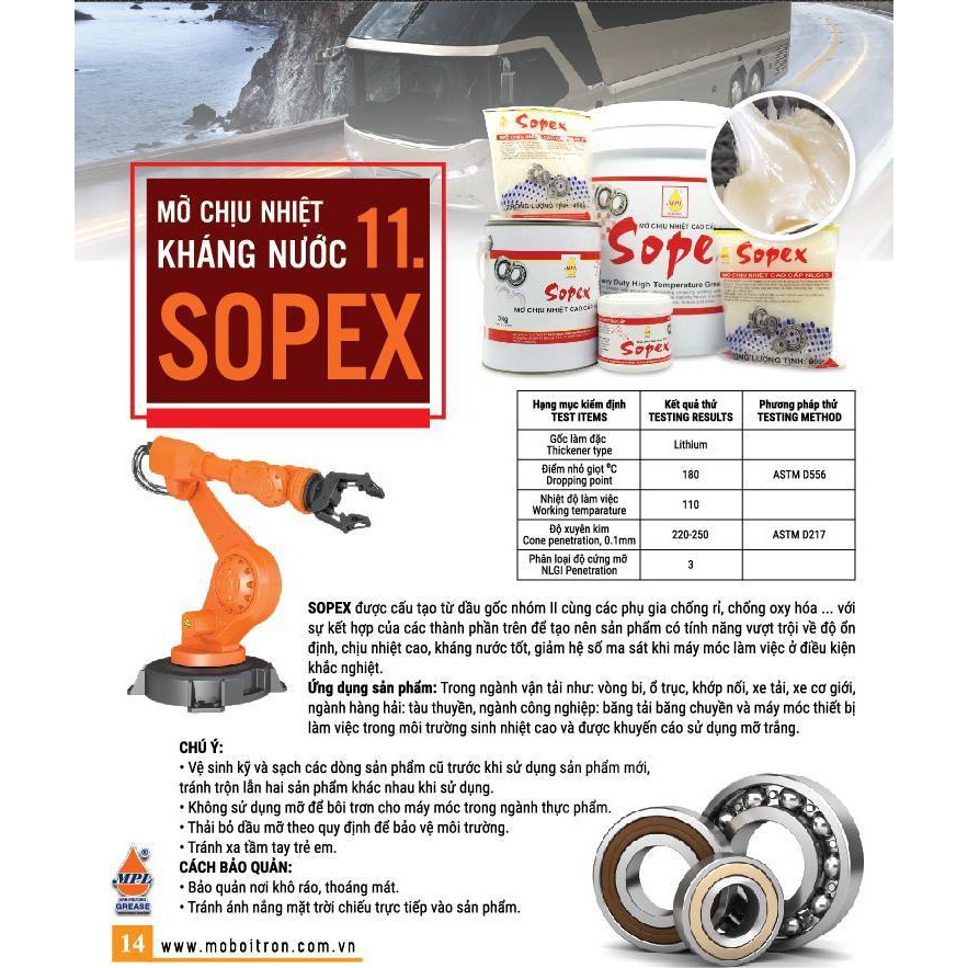 Mỡ bôi trơn kháng nước, chịu nhiệt 180 độ Sopex trắng hộp 400g