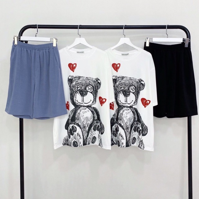 Set Áo Thun-Short Thun Trơn Hoạ Tiết 7 Mẫu Ảnh Thật