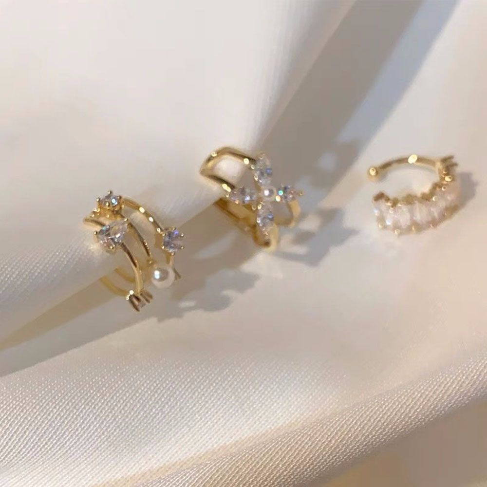 Khuyên Kẹp Vành Tai Đính Đá Zircon / Ngọc Trai Thời Trang Thanh Lịch