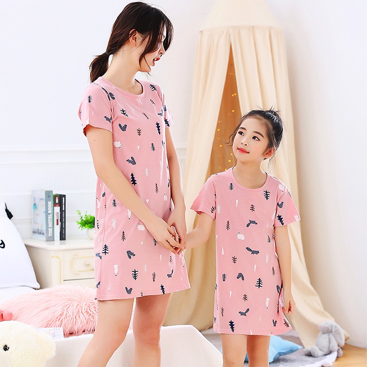 Đầm ngủ bé gái cotton mát mẻ họa tiết hoa lá cho bé 4-10 tuổi BBShine – DN002