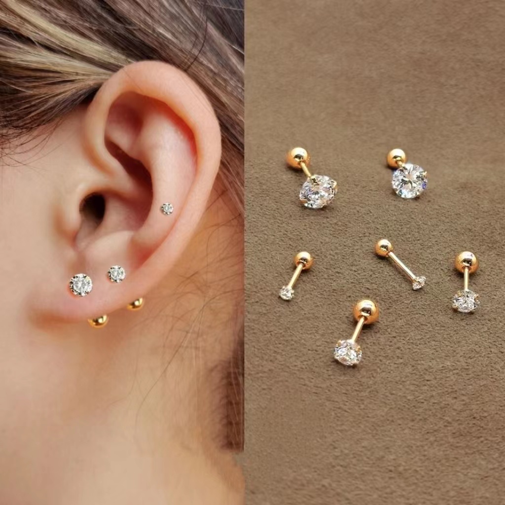 Khuyên Tai Thép Titan Đính Đá Zircon Thời Trang