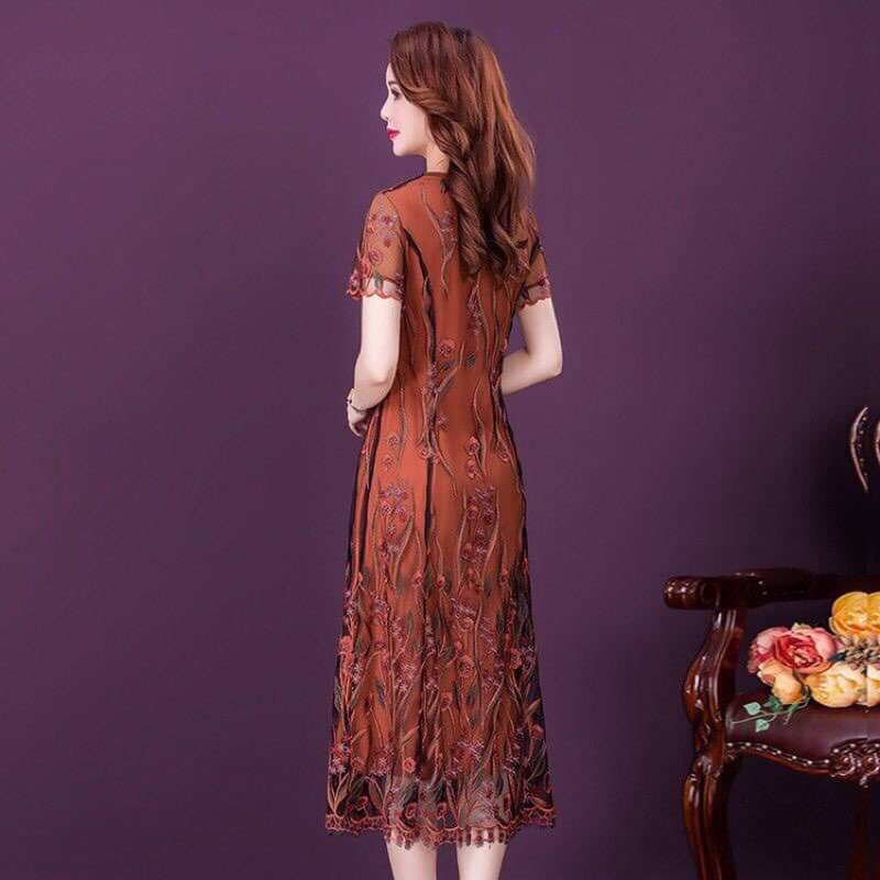 Đầm ren voan nữ trung niên cao cấp kiểu dáng sang trọng quý phái QCNP3803