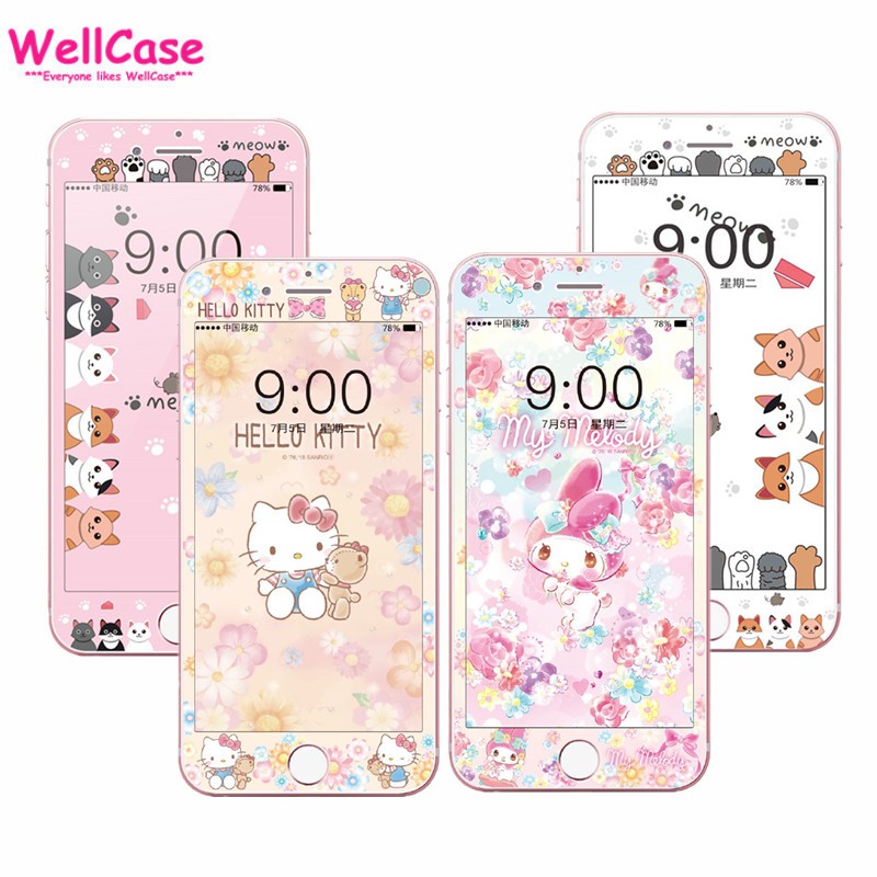 Kính Cường Lực Hello Kitty Cạnh Mềm Cho iphone 7 8 7plus 8plus 6 6s 6Splus