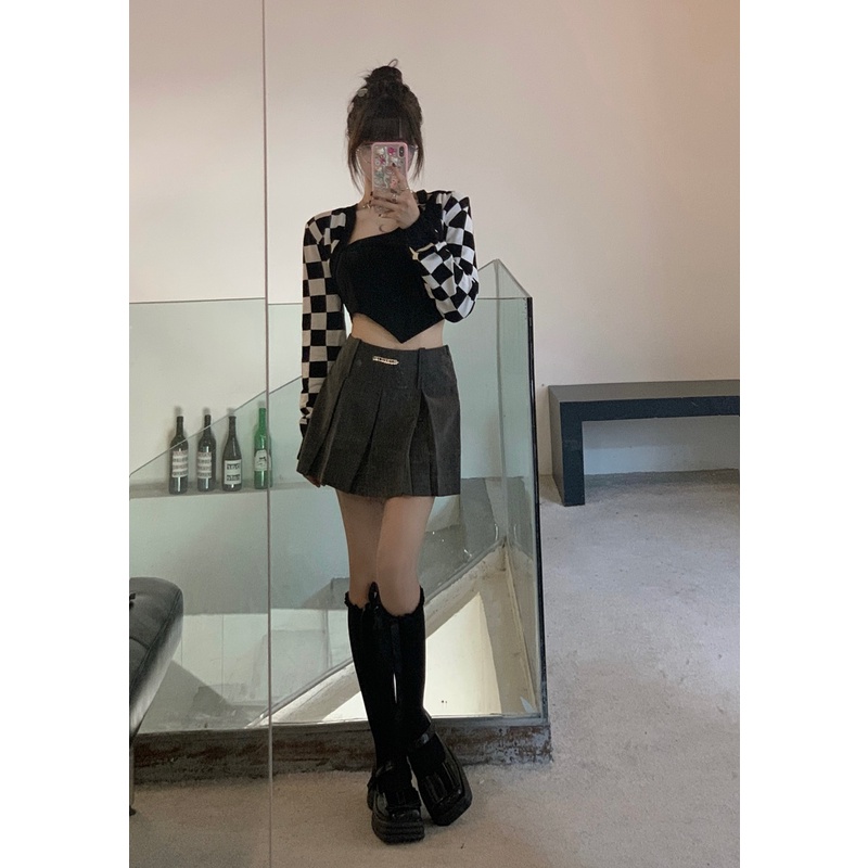 DUNEA Áo Cardigan Dệt Kim Tay Dài Họa Tiết Kẻ Sọc Phong Cách Retro Hàn Quốc Cho Nữ