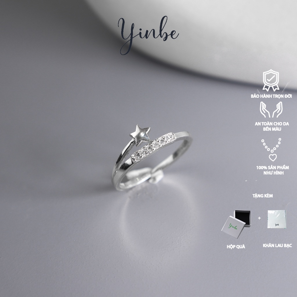 Nhẫn Bạc Đính Đá Nữ Nhẫn Bạc Ngôi Sao Đính Đá Lấp Lánh Yinbe Silver Bạc S99 Freesize YR021