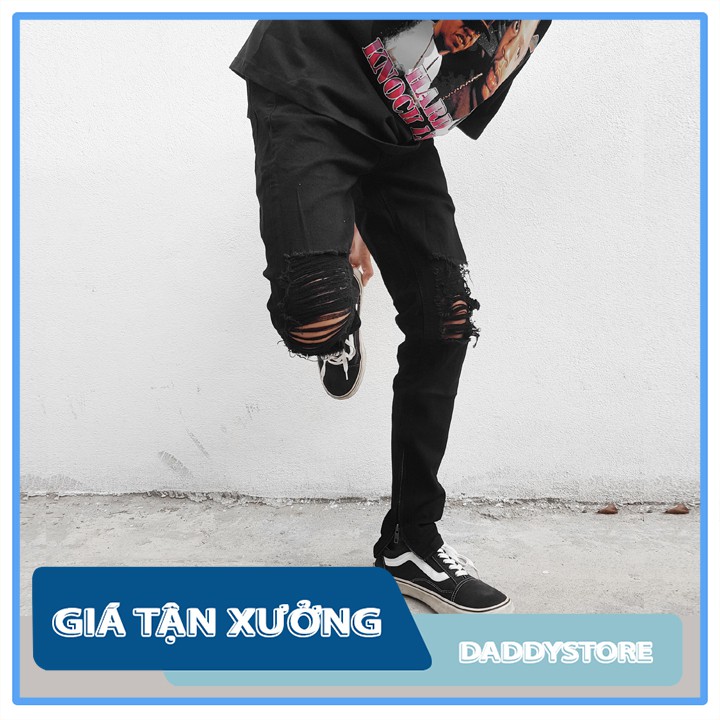 Quần jean nam đen zipper ✅ Quần jean đen phối zip ✅ Chất jean co giãn Daddyst [HT]