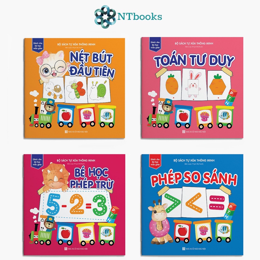 Sách Nét bút đầu tiên - Phép trừ - Phép so sánh - Toán Tư duy (tặng kèm bút) (Combo 4 cuốn sách tự xóa)