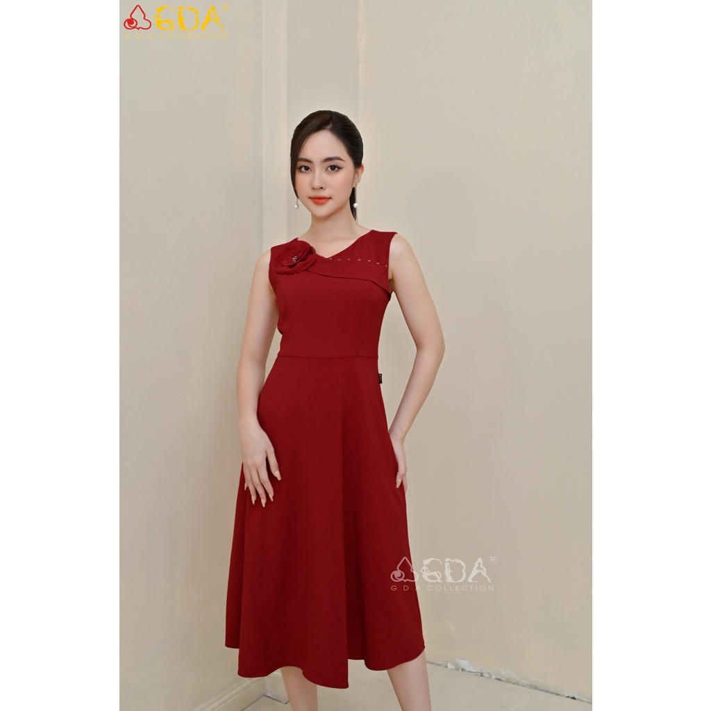 Váy đầm liền dáng dạ hội GDA chất trượt hàn co giãn hai lớp, đầm sự kiện, đi chơi đỏ sang chảnh