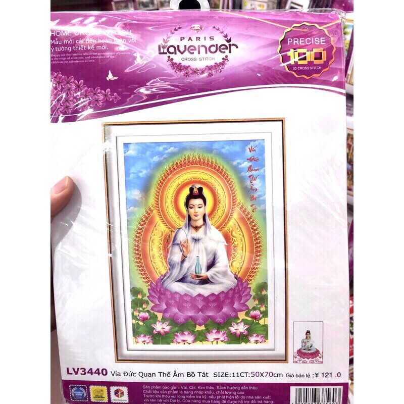 Tranh thêu chữ thập Phật Quan Âm LV3440 kt 50x70cm