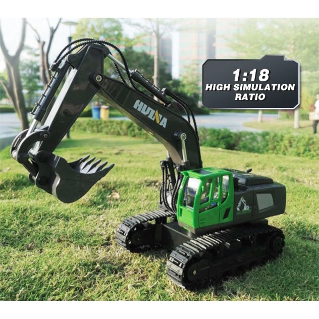 Máy xúc điều khiển từ xa Huina1558 gầu múc kim loại tỉ lệ 1:18