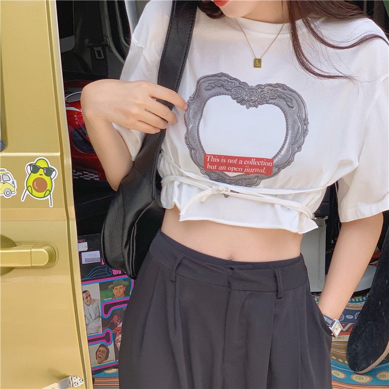 Áo Thun Crop Top Nữ Tay Ngắn In Hình Thời Trang