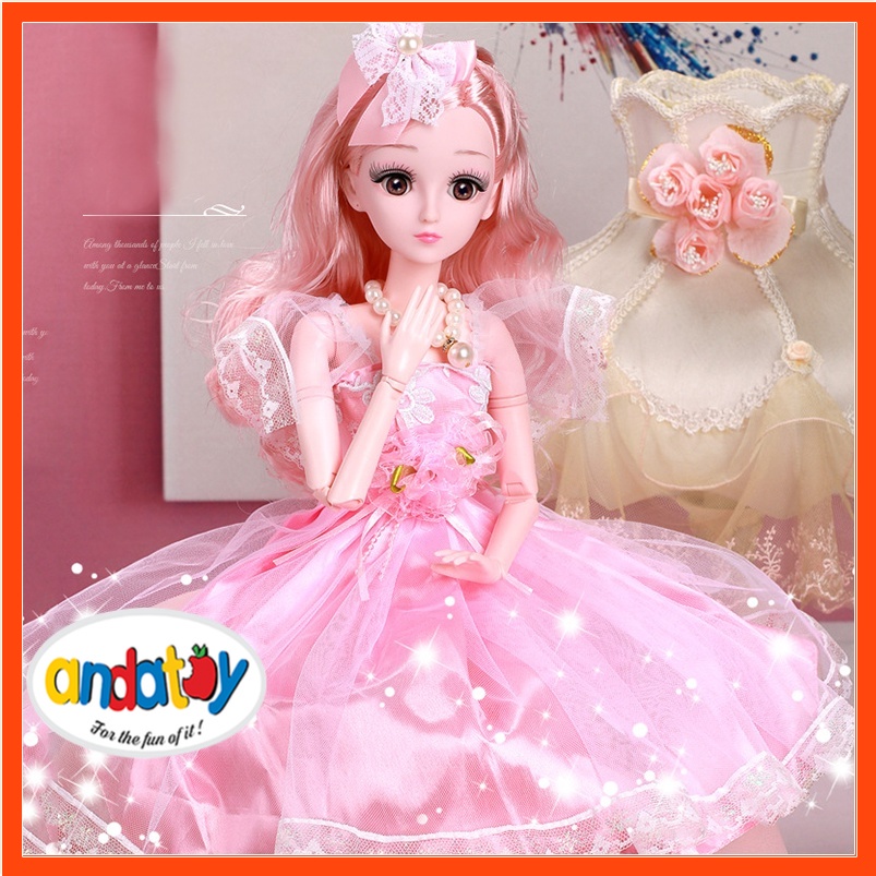 Đồ chơi cho bé gái búp bê công chúa 60cm có khớp phát nhạc kèm phụ kiện váy ANDAKIDS AD889