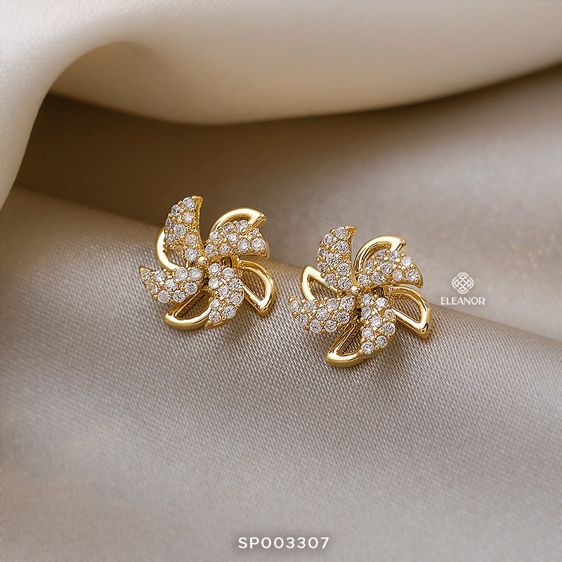 Bông tai nữ chuôi bạc 925 đính đá Eleanor Accessories thiết kế mặt xoay chong chóng phụ kiện trang sức 3307