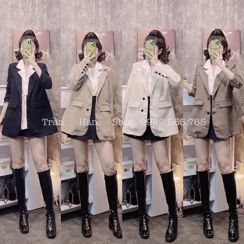Áo khoác blazer nữ cổ vest tay cúc dài tây thời trang cao cấp 2005874