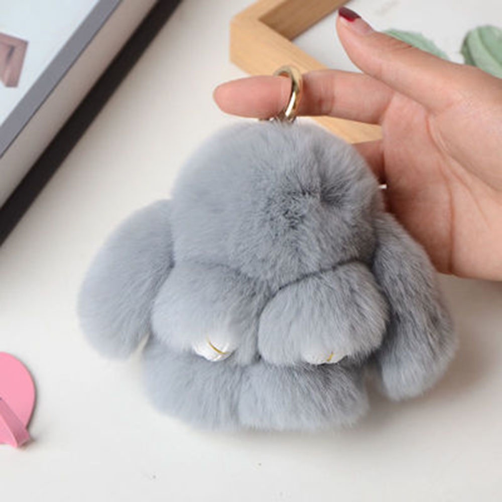 Móc khóa hình thỏ nhồi bông 14cm dễ thương dùng trang trí túi xách cho nữ