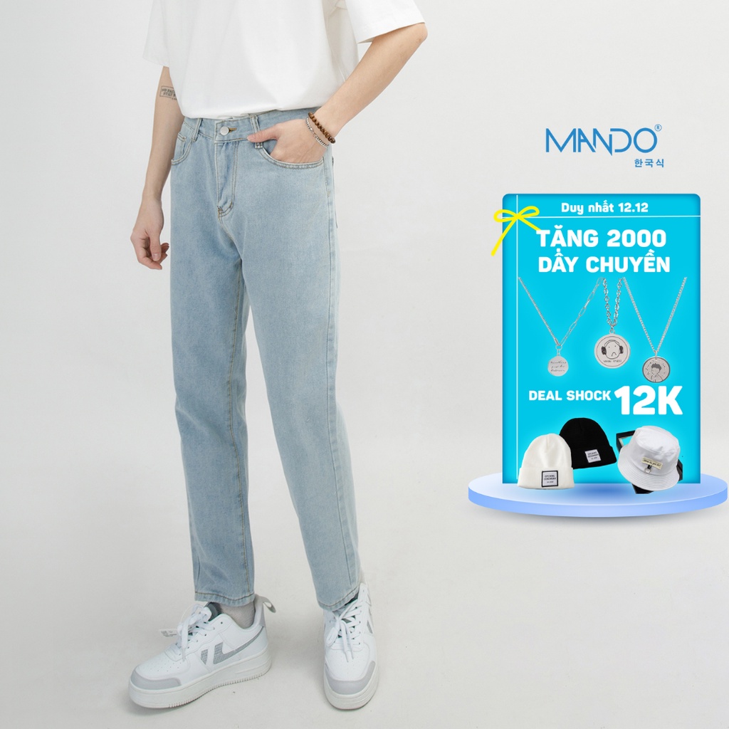 Quần Jean Nam MANDO Ống Rộng Chất Bò Xanh Nhạt Kiểu Dáng Basic Unisex Thời Trang Hàn Quốc  QJ33 | BigBuy360 - bigbuy360.vn