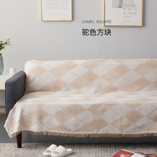 Khăn phủ sofa phong cách Bắc Âu, Thảm trải sàn dệt tua rua cao cấp họa tiết Caro và Màu trơn phủ ghế, trải sàn trang trí