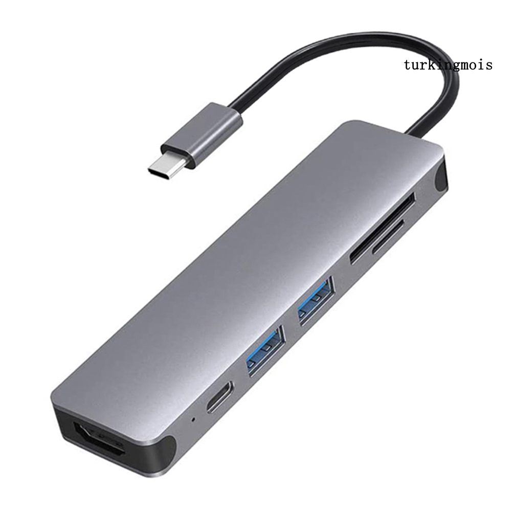 TSP_6 in 1 USB 4K HDMI-compatible Multiport Card Reader Hub for MacBook Laptop Type C Devices