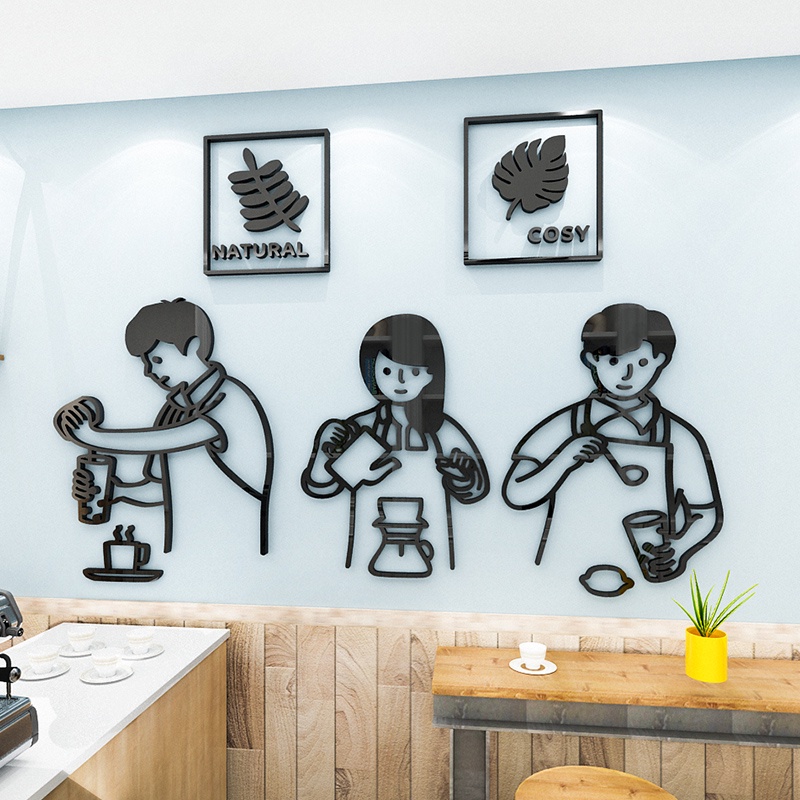 Tranh dán tường mica 3d decor khổ lớn - quầy pha chế trang trí quán cafe, trà sữa Nhiều Size - EPeBen