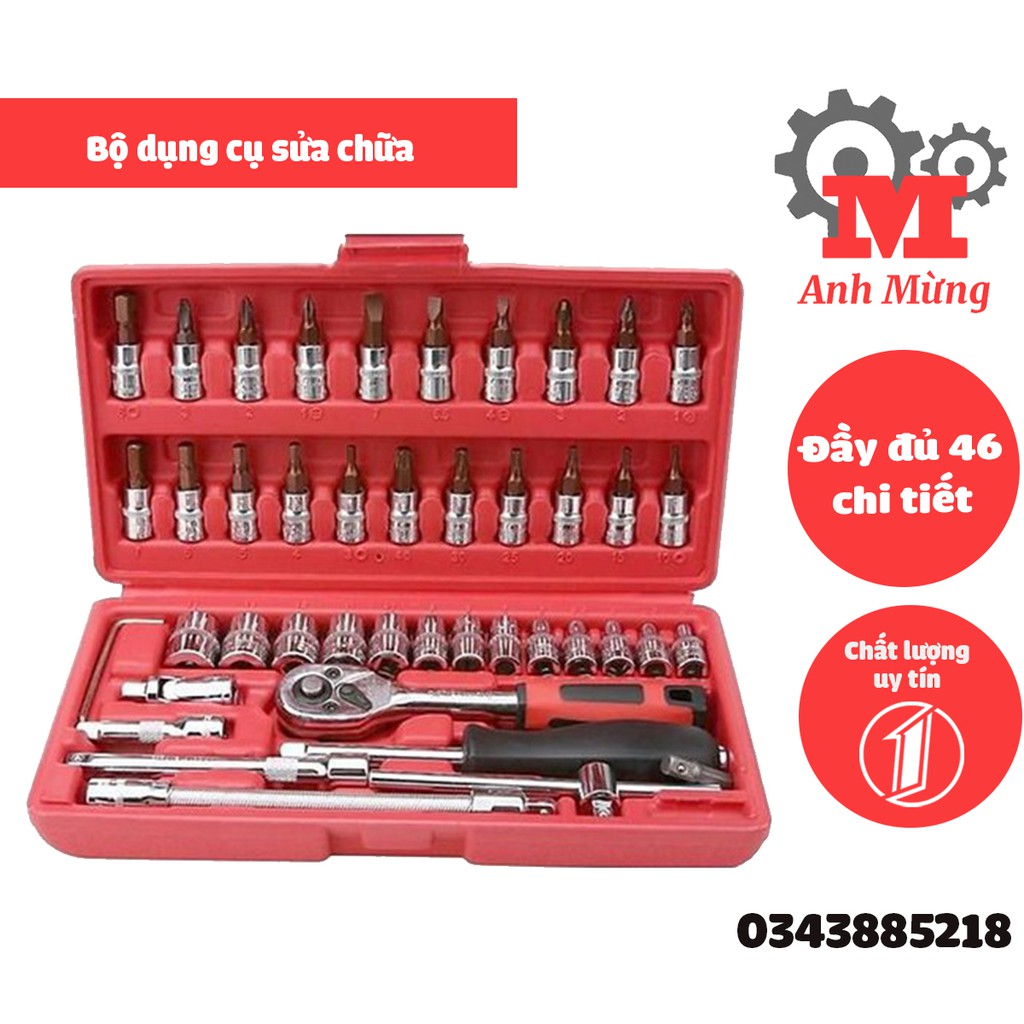 Bộ dụng cụ sửa chữa 46 món, bộ tô vít, khẩu đa năng