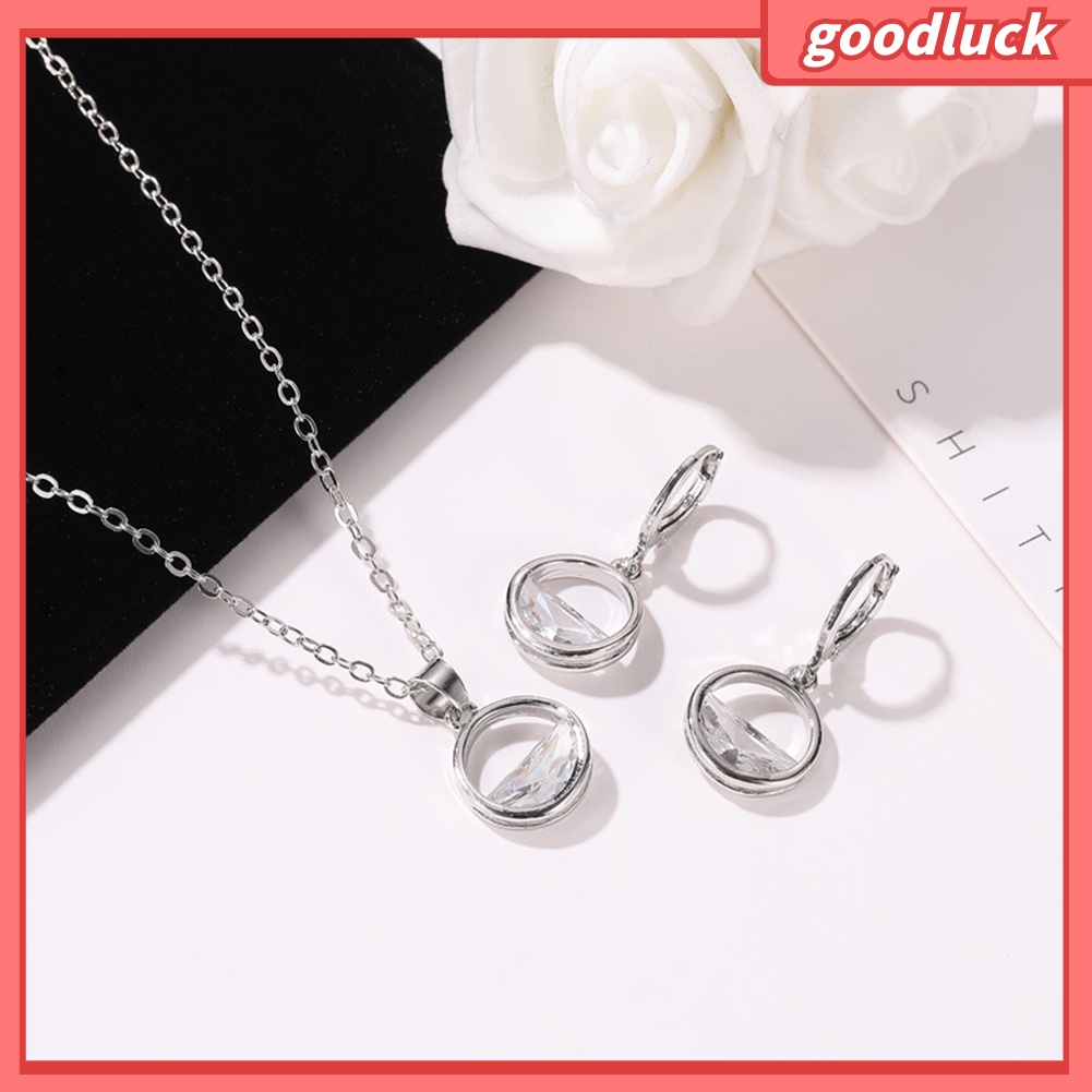 Set Dây Chuyền + Đôi Khuyên Tai Mặt Tròn Đính Đá Thời Trang Cho Nữ