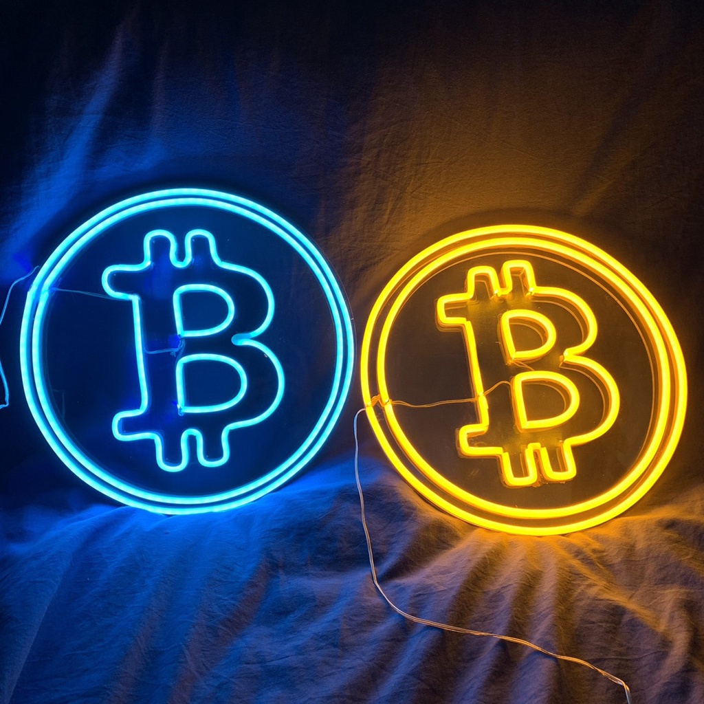 Đèn led Neon trang trí hình Bitcoin | Đèn neon trang trí phòng ngủ, treo tường