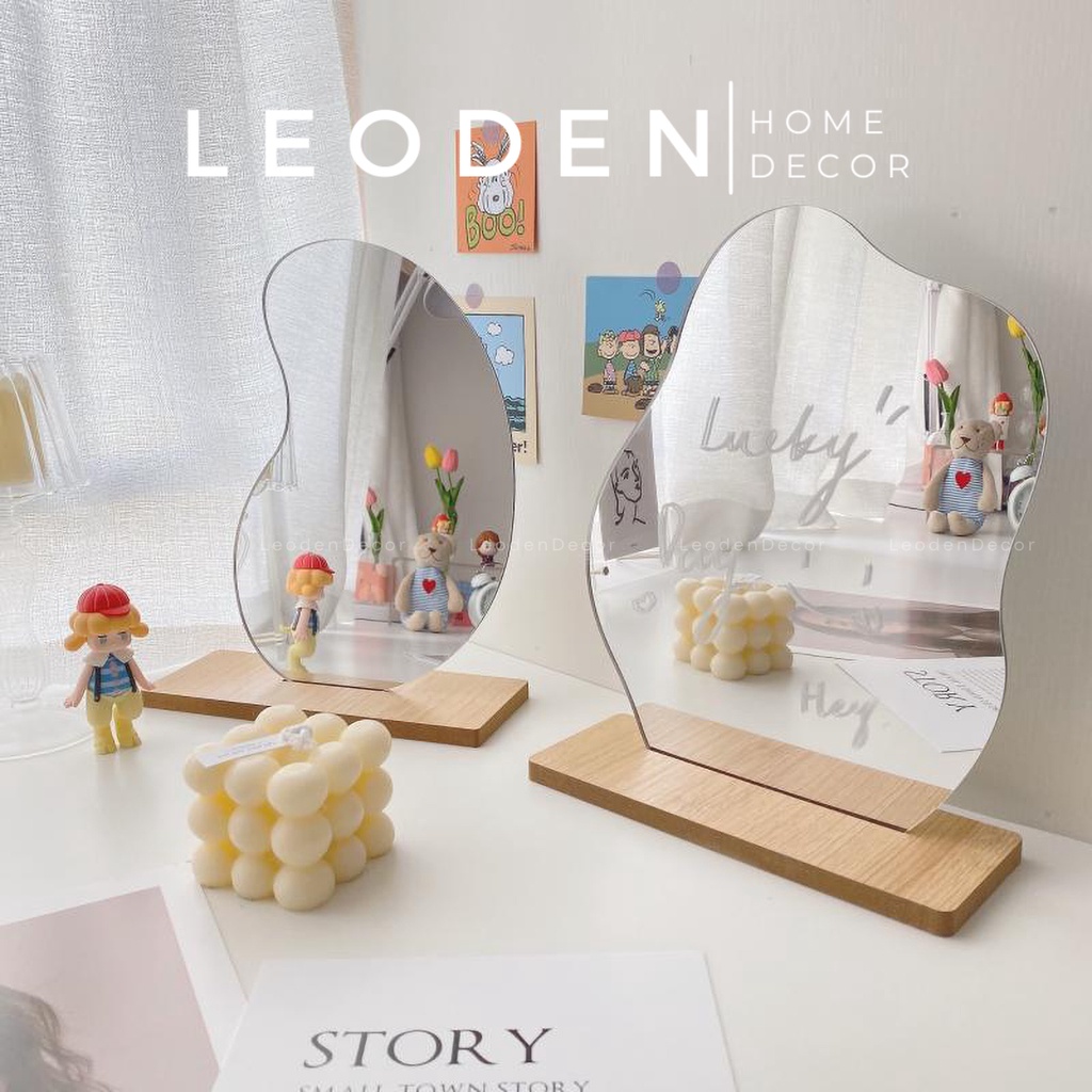 Gương để bàn trang điểm đế gỗ hình đám mây, gương trang điểm phong cách Hàn Quốc – LEODEN Decor