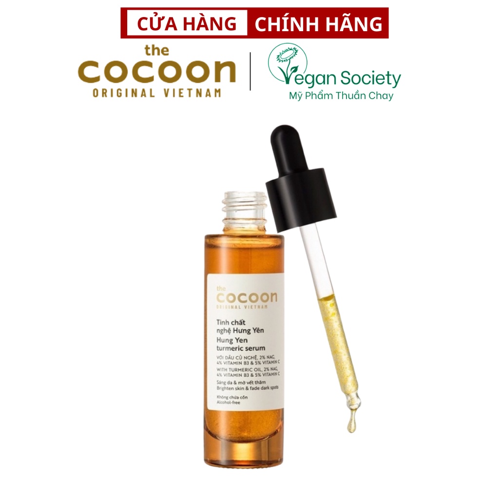 Tinh chất nghệ Hưng Yên (serum) Cocoon sáng da chuyên sâu & mờ vết thâm 30ml - Vegan Society - Mỹ phẩm thuần chay Việt