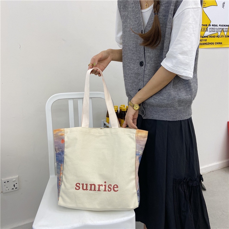 Túi xách IELGY vải bạt sức chứa lớn đeo vai phiên bản thời trang mua sắm Nhật Hàn cho nữ