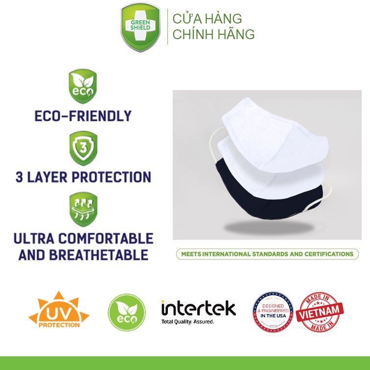 Khẩu trang từ vải sợi tre kháng khuẩn 03 lớp Green Shield - size M  - Màu đen Bịch 1 Cái