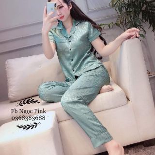 Bộ ngủ áo cộc quần dài lụa gấm
