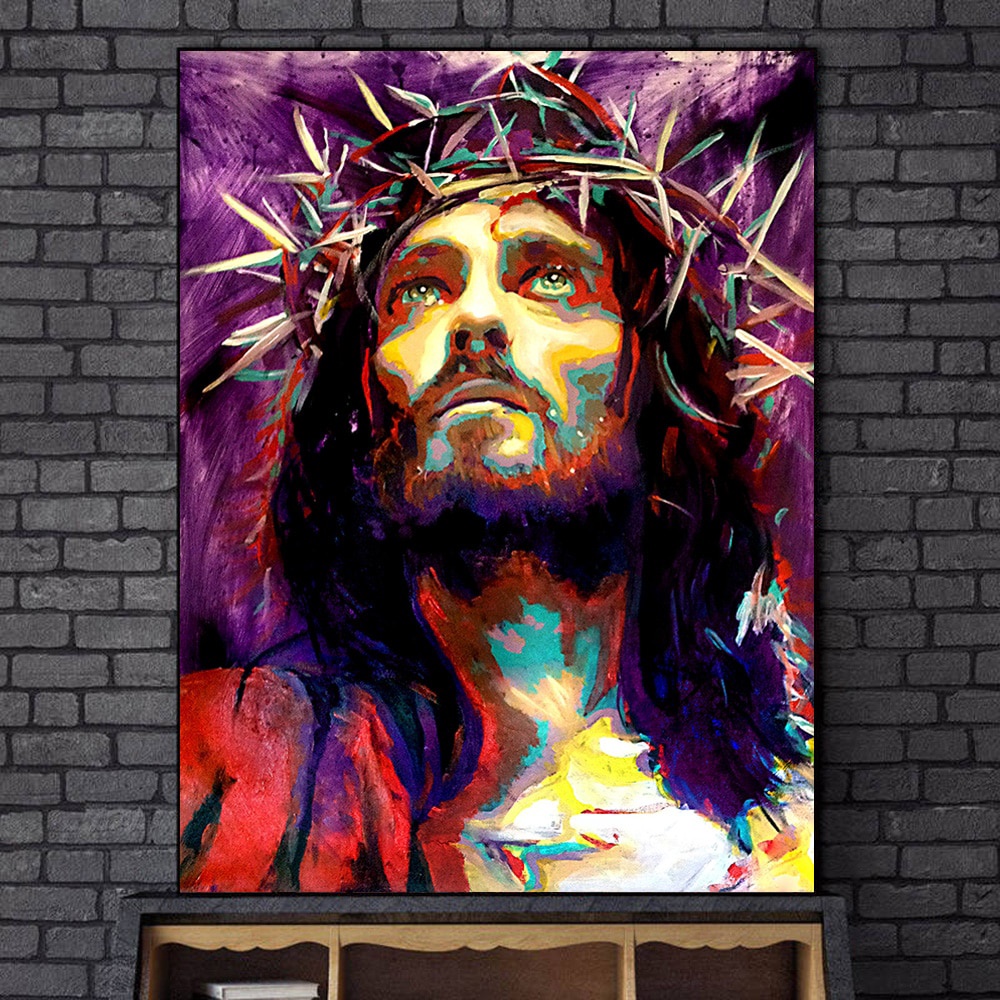 Tranh Sơn Dầu Vải Bố Hình Chân Dung Chúa jesus Trang Trí
