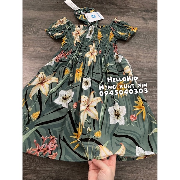 V92 - Váy smock hoa xanh kèm buộc tóc (form nhỏ nên tăng size)