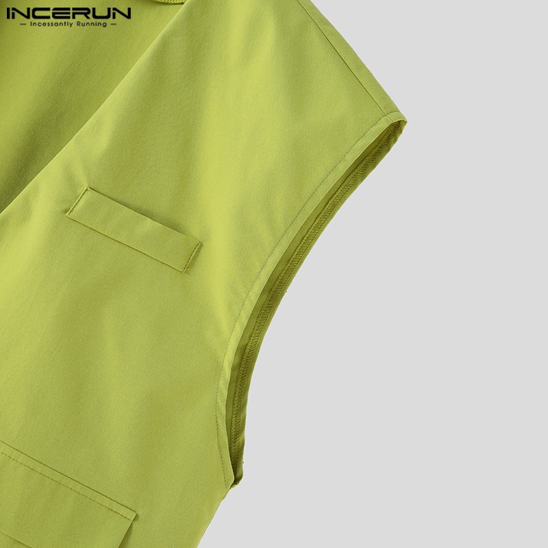 Áo ghi lê INCERUN cổ chữ v màu trơn phong cách hippy punk thời trang dự tiệc cho nam giới