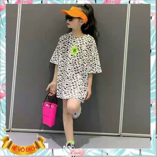 Áo phông cộc tay hình da Báo bé gái 7-16 tuổi chất liệu cotton cao cấp dáng áo rộng