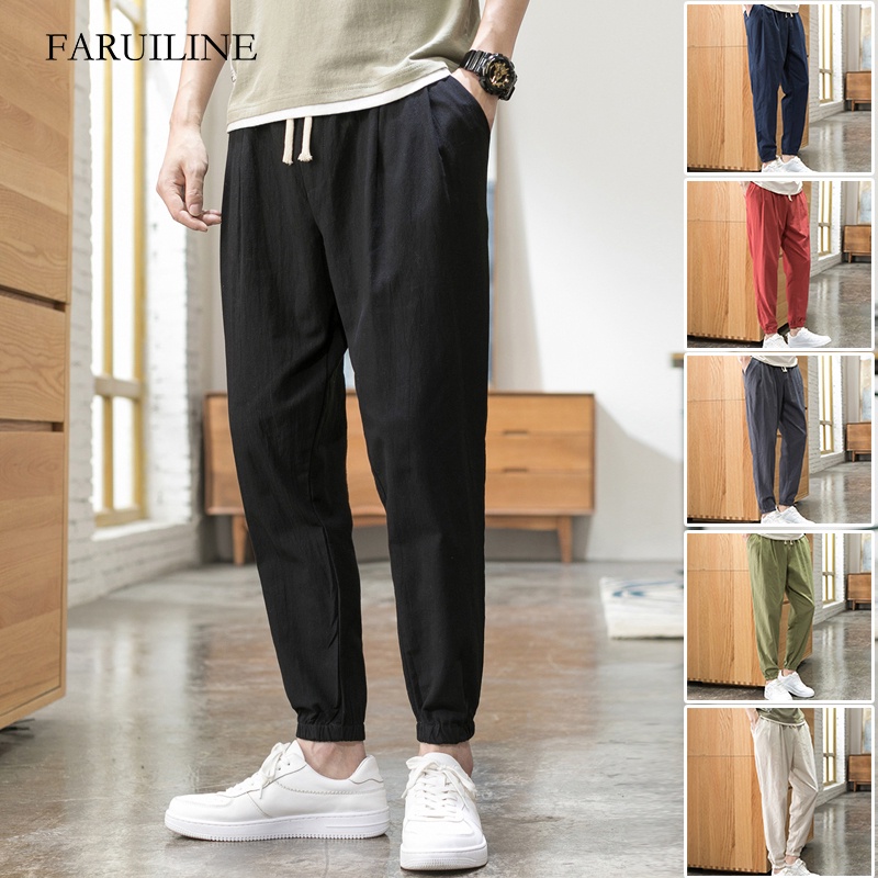 Quần Lanh cotton Ống Rộng Vừa Vặn Kiểu Trung Hoa Cho Nam FARUILINE MEN022