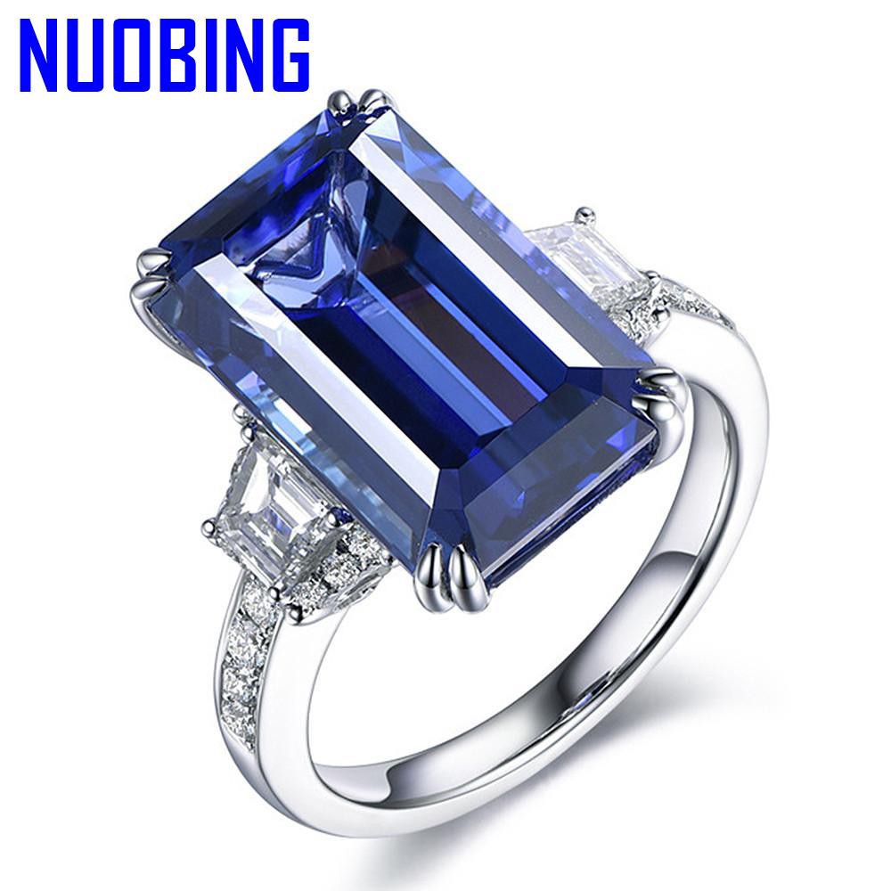 Square Blue Crystal Sapphire Gemstones Diamonds Rings For Women White Gold Silver Color Jewelry Bijoux Bague Fashion Party Gifts|Rings|